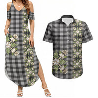 Pauli Hawai'i Palaka Squares Maile Leaf Couples Matching Summer Maxi Dress and Hawaiian Shirt Flowers Hawaiian Quilt Patterns LT9 Soft Black - Polynesian Pride