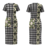 Pauli Hawai'i Palaka Squares Maile Leaf Family Matching Short Sleeve Bodycon Dress and Hawaiian Shirt Flowers Hawaiian Quilt Patterns LT9 Mom's Dress Soft Black - Polynesian Pride