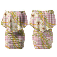 Akala Hamele Palaka Plumeria Couples Matching Off Shoulder Short Dress and Long Sleeve Button Shirt Puakenikeni and Maile Lei LT9 - Polynesian Pride