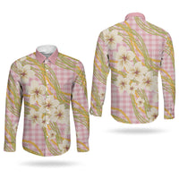 Akala Hamele Palaka Plumeria Couples Matching Short Sleeve Bodycon Dress and Long Sleeve Button Shirt Puakenikeni and Maile Lei LT9 - Polynesian Pride