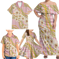 Akala Hamele Palaka Plumeria Family Matching Off Shoulder Maxi Dress and Hawaiian Shirt Puakenikeni and Maile Lei LT9 - Polynesian Pride