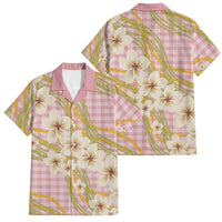 Akala Hamele Palaka Plumeria Family Matching Off Shoulder Maxi Dress and Hawaiian Shirt Puakenikeni and Maile Lei LT9 Dad's Shirt - Short Sleeve Dusty Rose - Polynesian Pride