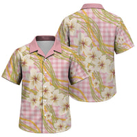 Akala Hamele Palaka Plumeria Family Matching Off Shoulder Maxi Dress and Hawaiian Shirt Puakenikeni and Maile Lei LT9 Son's Shirt Dusty Rose - Polynesian Pride