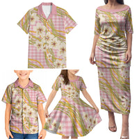 Akala Hamele Palaka Plumeria Family Matching Puletasi and Hawaiian Shirt Puakenikeni and Maile Lei LT9 - Polynesian Pride