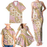 Akala Hamele Palaka Plumeria Family Matching Tank Maxi Dress and Hawaiian Shirt Puakenikeni and Maile Lei LT9 - Polynesian Pride