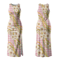 Akala Hamele Palaka Plumeria Family Matching Tank Maxi Dress and Hawaiian Shirt Puakenikeni and Maile Lei LT9 Mom's Dress Dusty Rose - Polynesian Pride