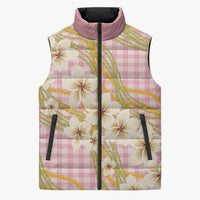 Akala Hamele Palaka Plumeria Sleeveless Puffer Jacket Puakenikeni and Maile Lei