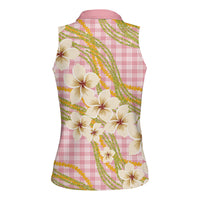Akala Hamele Palaka Plumeria Women Sleeveless Polo Shirt Puakenikeni and Maile Lei LT9 - Polynesian Pride