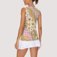 Akala Hamele Palaka Plumeria Women Sleeveless Polo Shirt Puakenikeni and Maile Lei LT9 - Polynesian Pride