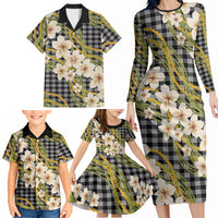 Ele'ele Hawai'i Palaka Plumeria Family Matching Long Sleeve Bodycon Dress and Hawaiian Shirt Puakenikeni and Maile Lei LT9 - Polynesian Pride