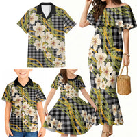 Ele'ele Hawai'i Palaka Plumeria Family Matching Mermaid Dress and Hawaiian Shirt Puakenikeni and Maile Lei LT9 - Polynesian Pride