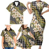 Ele'ele Hawai'i Palaka Plumeria Family Matching Short Sleeve Bodycon Dress and Hawaiian Shirt Puakenikeni and Maile Lei LT9 - Polynesian Pride