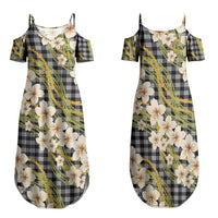 Ele'ele Hawai'i Palaka Plumeria Family Matching Summer Maxi Dress and Hawaiian Shirt Puakenikeni and Maile Lei LT9 Mom's Dress Black - Polynesian Pride