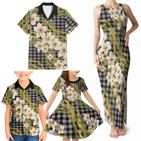Ele'ele Hawai'i Palaka Plumeria Family Matching Tank Maxi Dress and Hawaiian Shirt Puakenikeni and Maile Lei LT9 - Polynesian Pride