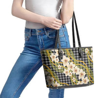 Ele'ele Hawai'i Palaka Plumeria Leather Tote Bag Puakenikeni and Maile Lei LT9 - Polynesian Pride