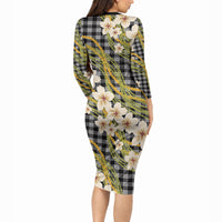 Ele'ele Hawai'i Palaka Plumeria Long Sleeve Bodycon Dress Puakenikeni and Maile Lei LT9 - Polynesian Pride