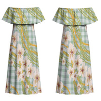 Liko Kukui Hawai'i Palaka Plumeria Couples Matching Off Shoulder Maxi Dress and Hawaiian Shirt Puakenikeni and Maile Lei LT9 - Polynesian Pride