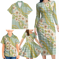 Liko Kukui Hawai'i Palaka Plumeria Family Matching Long Sleeve Bodycon Dress and Hawaiian Shirt Puakenikeni and Maile Lei LT9 - Polynesian Pride