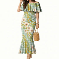 Liko Kukui Hawai'i Palaka Plumeria Mermaid Dress Puakenikeni and Maile Lei LT9 Women Sage Green - Polynesian Pride