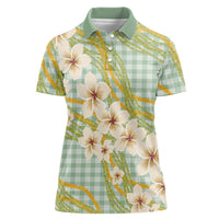 Liko Kukui Hawai'i Palaka Plumeria Women Polo Shirt Puakenikeni and Maile Lei LT9 Female Sage Green - Polynesian Pride