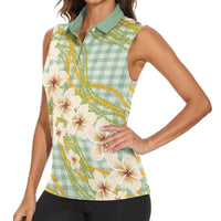 Liko Kukui Hawai'i Palaka Plumeria Women Sleeveless Polo Shirt Puakenikeni and Maile Lei LT9 - Polynesian Pride