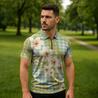 Liko Kukui Hawai'i Palaka Plumeria Zipper Polo Shirt Puakenikeni and Maile Lei LT9 - Polynesian Pride