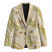 Melemele Ahiahia Hawai'i Palaka Plumeria Blazer Puakenikeni and Maile Lei