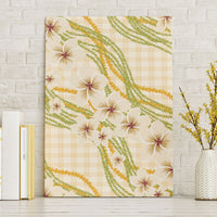 Melemele Ahiahia Hawai'i Palaka Plumeria Canvas Wall Art Puakenikeni and Maile Lei LT9 Without Frame Pastel Yellow - Polynesian Pride