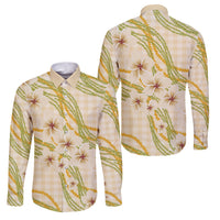 Melemele Ahiahia Hawai'i Palaka Plumeria Family Matching Short Sleeve Bodycon Dress and Hawaiian Shirt Puakenikeni and Maile Lei LT9 Dad's Shirt - Long Sleeve Pastel Yellow - Polynesian Pride