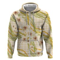 Melemele Ahiahia Hawai'i Palaka Plumeria Hoodie Puakenikeni and Maile Lei LT9 Zip Hoodie Pastel Yellow - Polynesian Pride