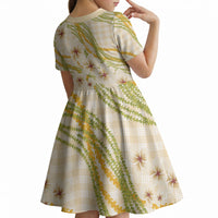 Melemele Ahiahia Hawai'i Palaka Plumeria Kid Short Sleeve Dress Puakenikeni and Maile Lei LT9 - Polynesian Pride
