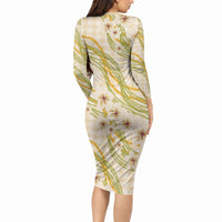 Melemele Ahiahia Hawai'i Palaka Plumeria Long Sleeve Bodycon Dress Puakenikeni and Maile Lei LT9 - Polynesian Pride