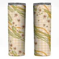 Melemele Ahiahia Hawai'i Palaka Plumeria Skinny Tumbler Puakenikeni and Maile Lei LT9 Pastel Yellow - Polynesian Pride