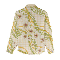 Melemele Ahiahia Hawai'i Palaka Plumeria Women Casual Shirt Puakenikeni and Maile Lei LT9 - Polynesian Pride
