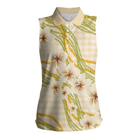 Melemele Ahiahia Hawai'i Palaka Plumeria Women Sleeveless Polo Shirt Puakenikeni and Maile Lei LT9 Female Pastel Yellow - Polynesian Pride