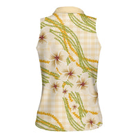 Melemele Ahiahia Hawai'i Palaka Plumeria Women Sleeveless Polo Shirt Puakenikeni and Maile Lei LT9 - Polynesian Pride