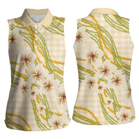 Melemele Ahiahia Hawai'i Palaka Plumeria Women Sleeveless Polo Shirt Puakenikeni and Maile Lei LT9 - Polynesian Pride