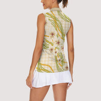 Melemele Ahiahia Hawai'i Palaka Plumeria Women Sleeveless Polo Shirt Puakenikeni and Maile Lei LT9 - Polynesian Pride
