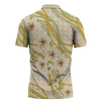 Melemele Ahiahia Hawai'i Palaka Plumeria Zipper Polo Shirt Puakenikeni and Maile Lei LT9 - Polynesian Pride