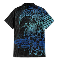 Floral Polynesian Hibiscus Tattoo Family Matching Mermaid Dress and Hawaiian Shirt Blue Gradient Style