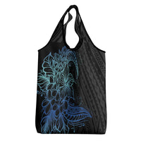 Floral Polynesian Hibiscus Tattoo Grocery Bag Blue Gradient Style