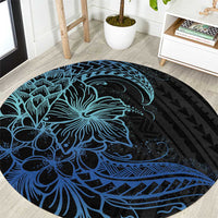 Floral Polynesian Hibiscus Tattoo Round Carpet Blue Gradient Style LT9 Blue - Polynesian Pride