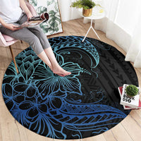 Floral Polynesian Hibiscus Tattoo Round Carpet Blue Gradient Style LT9 - Polynesian Pride