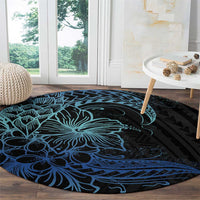 Floral Polynesian Hibiscus Tattoo Round Carpet Blue Gradient Style LT9 - Polynesian Pride