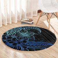 Floral Polynesian Hibiscus Tattoo Round Carpet Blue Gradient Style LT9 - Polynesian Pride