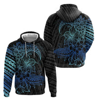 Floral Polynesian Hibiscus Tattoo Zip Hoodie Blue Gradient Style