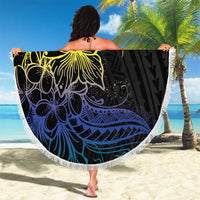 Floral Polynesian Hibiscus Tattoo Beach Blanket Green Gradient Style