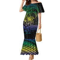 Floral Polynesian Hibiscus Tattoo Family Matching Mermaid Dress and Hawaiian Shirt Green Gradient Style
