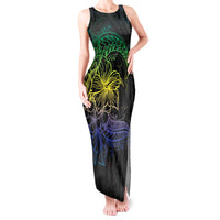 Floral Polynesian Hibiscus Tattoo Tank Maxi Dress Green Gradient Style