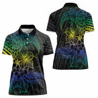 Floral Polynesian Hibiscus Tattoo Women Polo Shirt Green Gradient Style